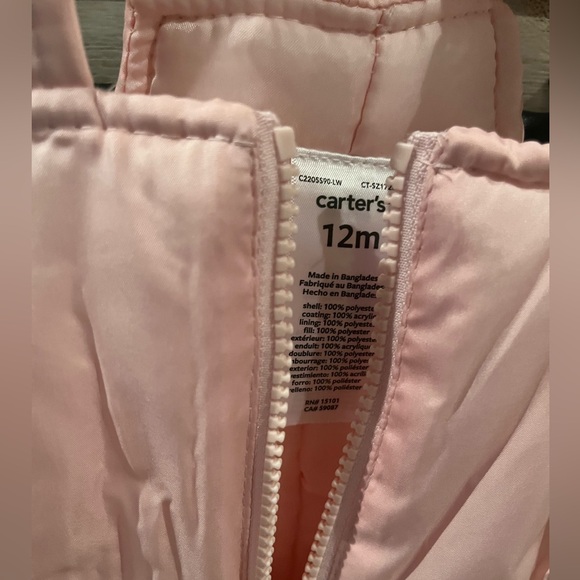 Carter's Pink and Gold Snowsuit Set 12month - Picture 7 of 8